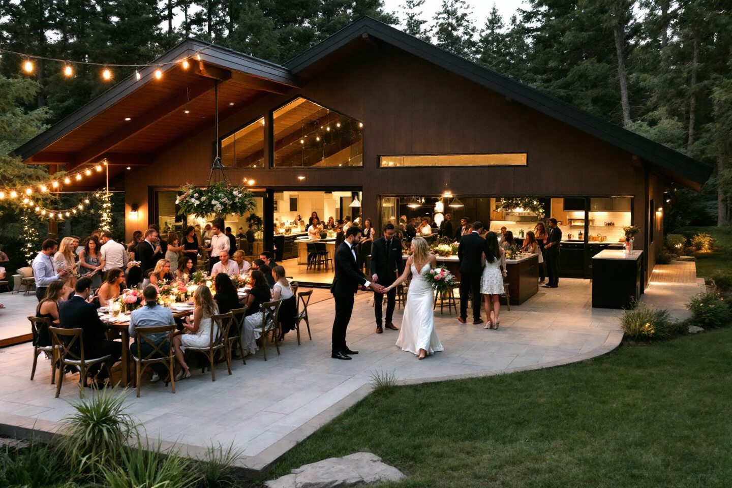 Elegant home hosting a wedding reception, perfect for large vacation homes for wedding parties.